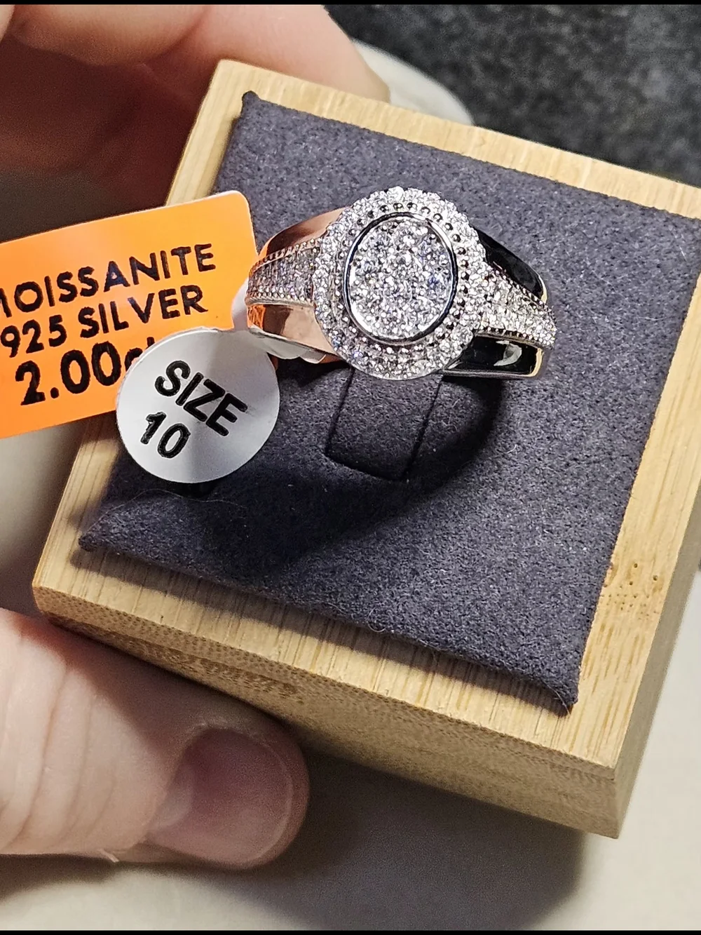 NWT Men’s Moissanite Oval Cluster Ring 925 Sterling Silver Size 10